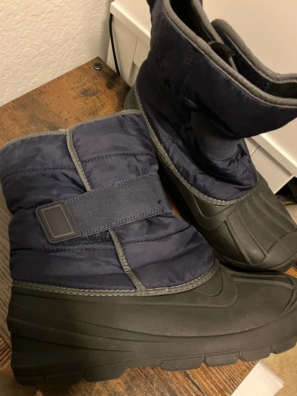 Navy Kids Waterproof Snow Boots with Hook-and-Loop Closure